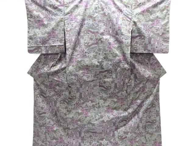 家屋に草花模様織り出し本場泥大島紬着物(5マルキ)